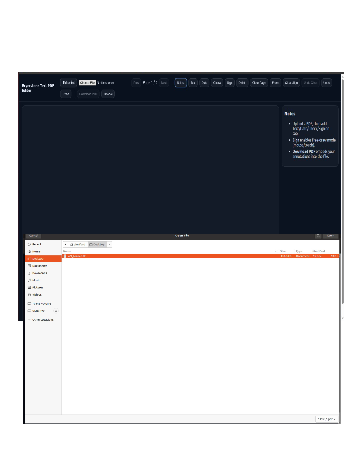 Upload a PDF using Choose File